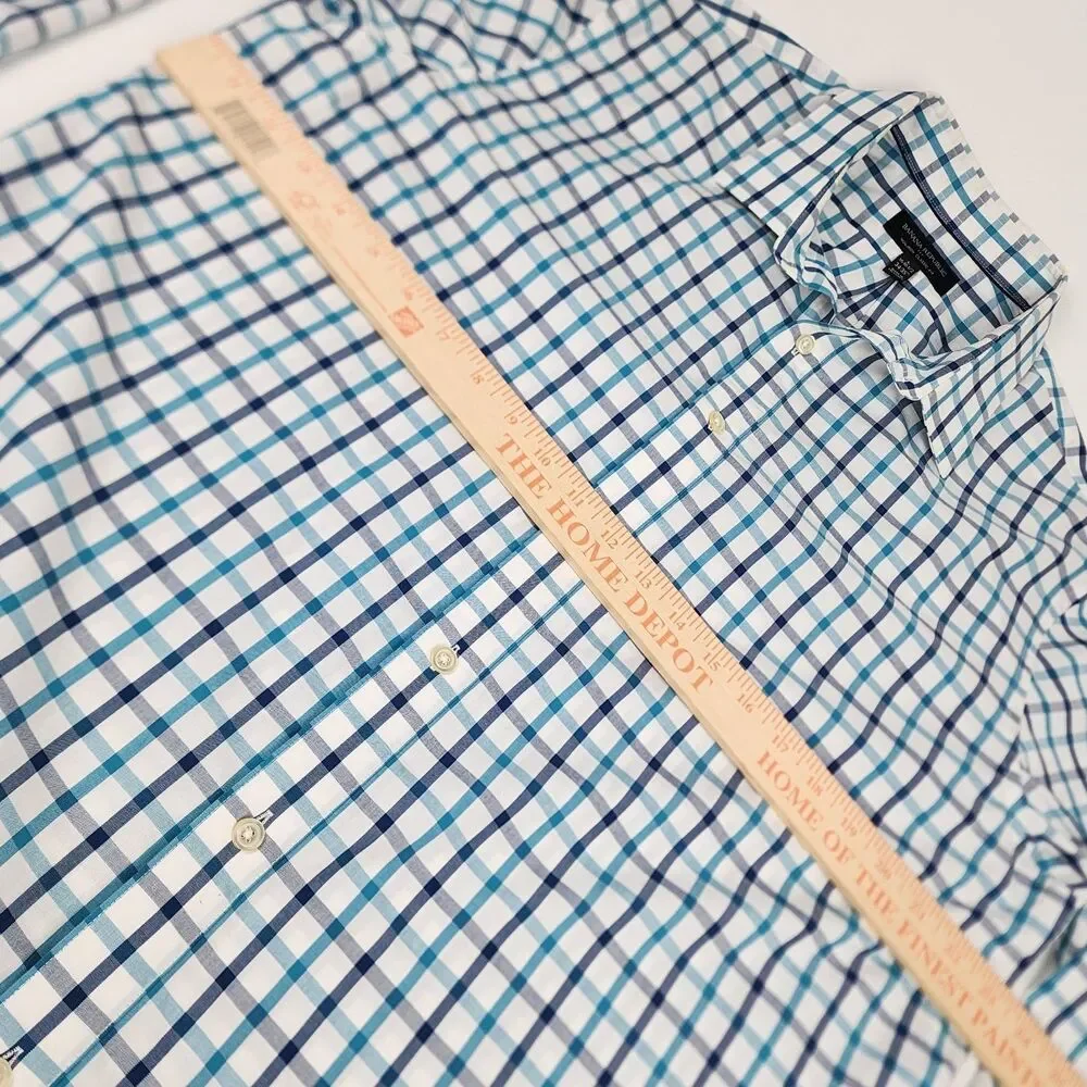 Banana Republic Non-Iron Classic Fit Men's Plaid Button Up Shirt Blue White L